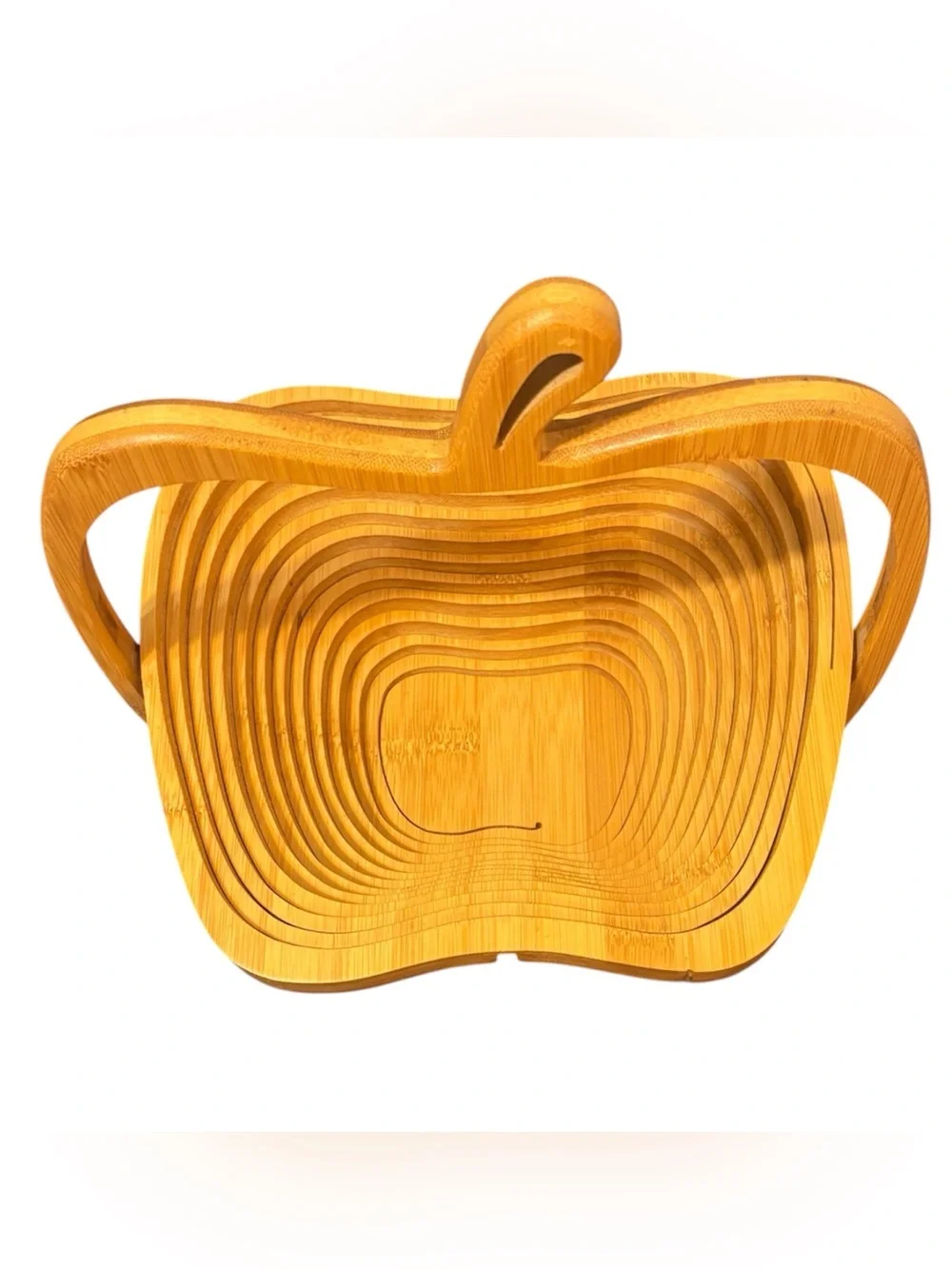 Wooden Apple-Shaped Fruit Basket - Natural Bamboo